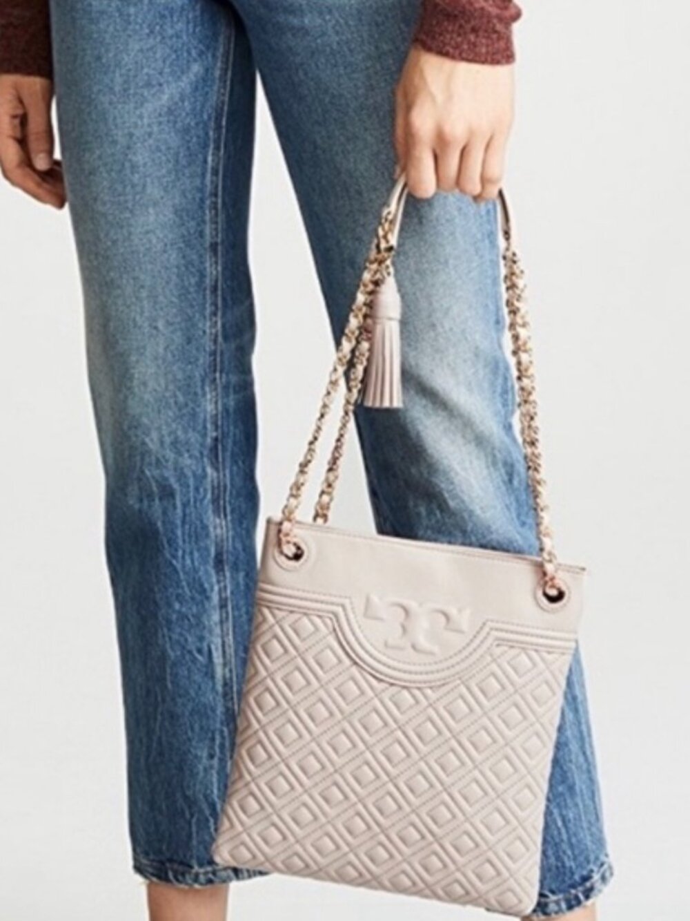 Tory Burch Navy swingback quilted Fleming convertible bag chain strap